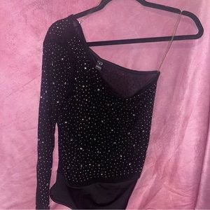 Sparkly Black One Shoulder Bodysuit Size Large